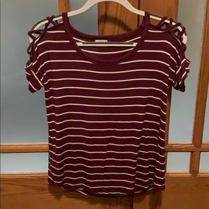 Maroon and White Striped tshirt/blouse